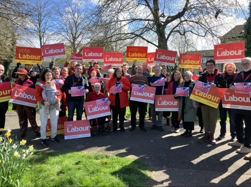 Labour supporters with banners